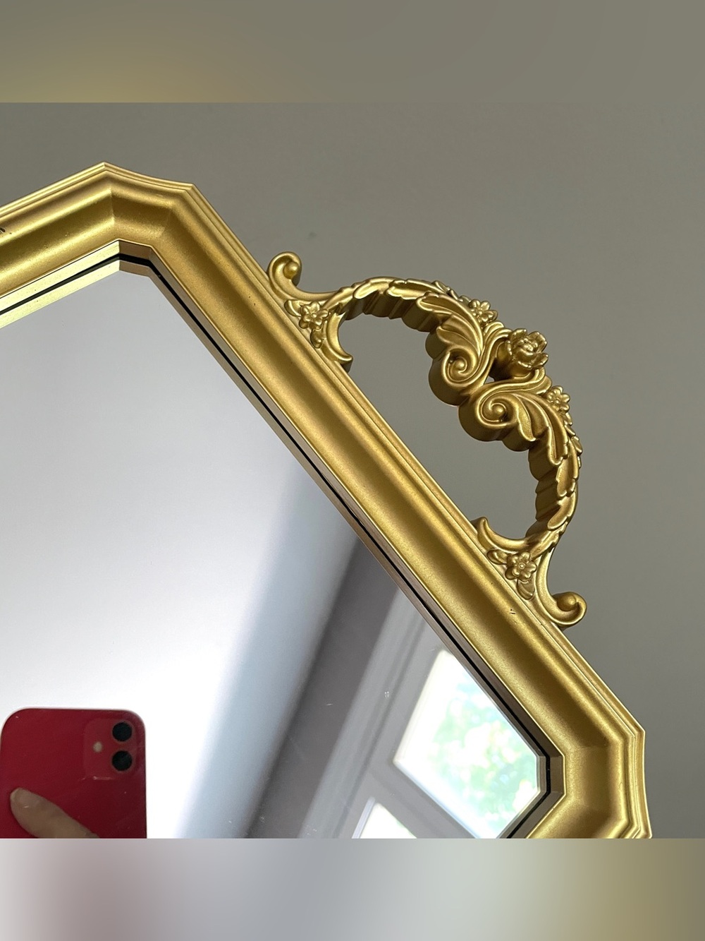 Vintage Inspired Gold Plastic Mirrored Rectangular Vanity Tray w/ Handles - Picture 3 of 8